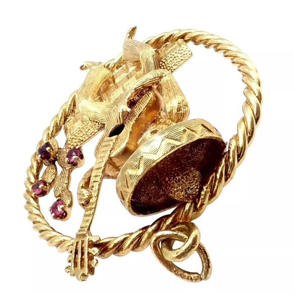 Authentic! Rudi Cherny 18k Yellow Gold Guitar Player Cactus Ruby Pendant - Picture 13 of 13